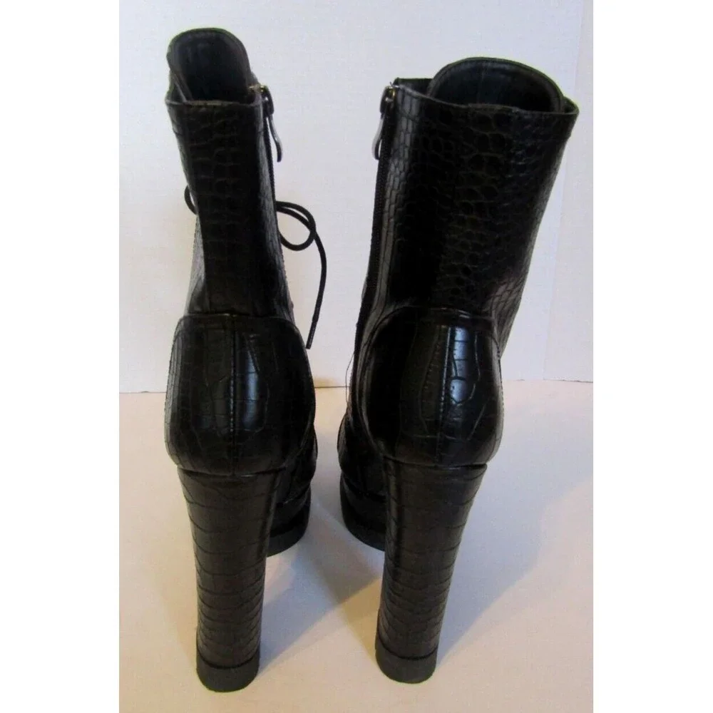 Azalea Wang Dolls Kill Ankle Boots NWOB Black Vegan Crocodile Heels Size 11